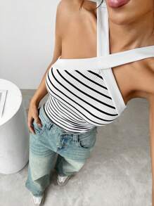 SHEIN EZwear 女士圖案露背連體衣 - 黑與白 - 查看 4
