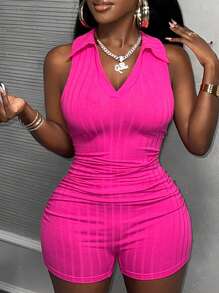 Slaydiva New Casual Knitted Tank Ribbed Jumpsuit Unitard For Streetwear - Hot Pink - View 7