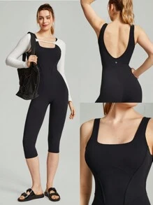 GLOWMODE 17" FeatherFit™ Tummy Control U-Back Gym Sports Jumpsuit Light Support Yoga Pilates Studio Gym Daily - Black - View 8