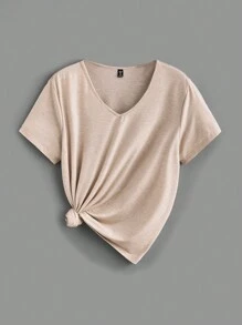 SHEIN LUNE Set de 3 camisetas de manga corta de mujer informales de talla grande con cuello en V y sueltas, para verano
