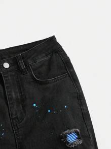 Tween Boy Casual Slogan Printed Short Sleeve T-Shirt With Ink Splatter Ripped Jeans Set - Multicolor - View 7