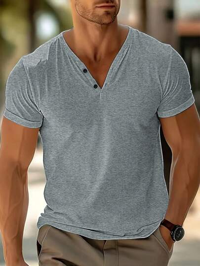 Manfinity Dauomo Men's Simple Solid Color Short Sleeve Polo Shirt