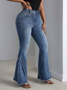 SHEIN SXY Women's Casual Jeans With Pocket Insert And Frayed Hem Design