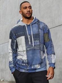 Manfinity Homme Men Plus Size Casual Hooded Pullover With Patchwork And Printed Design For Summer - Multicolor - View 6