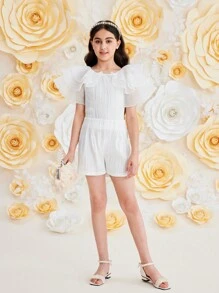 SHEIN Tween Girl Ruffle Layered Blouse & Short - White - View 5