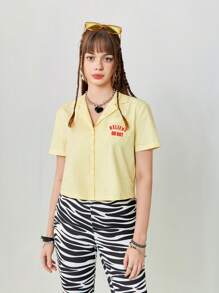 SHEINNeu Camiseta corta de verano de manga corta amarilla clara para mujer