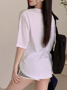 DAZY 女式字母印花T恤、图案T恤 - 白色 - 查看 5