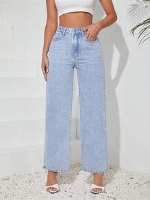 SHEIN Tall Jeans simples y rectos de uso diario para mujer en unicolor, lavados