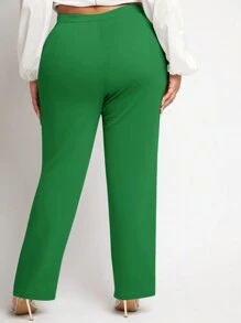 SHEIN SXY Plus Size Casual Business Solid Color Pants - Green - View 3