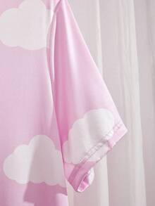 Women's/Mom's Cute Cat Print Short Sleeve Nightgown - Baby Pink - View 3