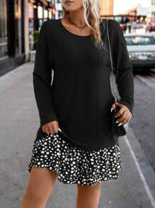SHEIN LUNE Plus Dalmatian Print Ruffle Hem Dress - Black - View 4