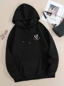 The World Is Better For You "Letter Printed Plus Size Sportswear Fall Tops Women, Women's Autumn And Winter Casual Plus Size Sweet And Gentle Temperament Slim Fit Long Sleeved Drawstring Hoodie, Suitable For Daily Wear,Fall Clothes Plus Size