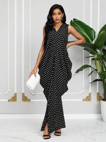 SHEIN Lady Vestido largo de mujer con estampado de lunares en blanco y negro de moda - Blanco - Ver 3