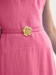 MOTF PREMIUM 實心金花帶裝飾擴襬裙 - 玫紅色 - 查看 2