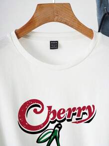 SHEIN EZwear Women's Plus Size Cherry Graphic Print T-Shirt, Casual Loose Pullover Tee Suitable For Summer, Plus Size - White - View 4