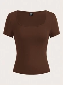 SHEIN EZwear 3 件套女士方领短袖短款上衣，夏季休闲修身 T 恤 - 彩色 - 查看 5