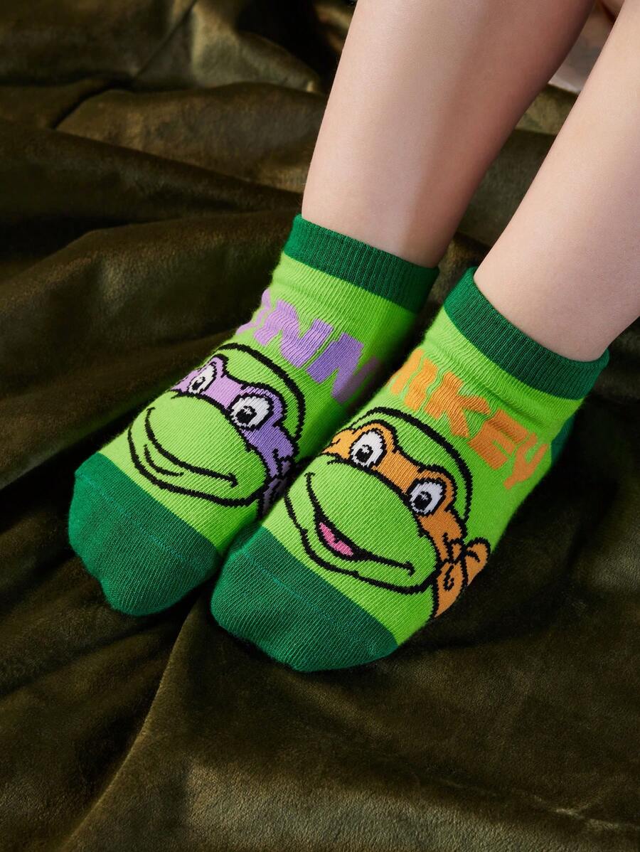 TEENAGE MUTANT NINJA TURTLES | SHEIN 2對柔軟吸汗卡通棉質兒童短襪,適合學校穿著 - 彩色 - 查看 1