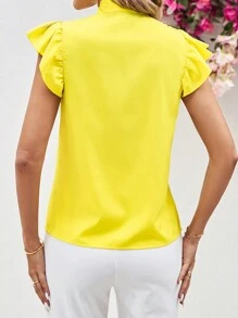 SHEIN Clasi Women's Summer Elegant Bowknot Strap Flutter Sleeve Yellow Blouse,Sleeveless Tops - Yellow - View 2