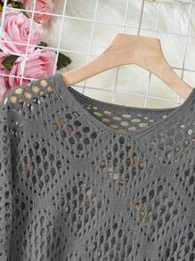 EMERY ROSE Áo len nữ dáng suông, màu trơn, khoét lỗ, xuyên thấu, thích hợp cho mùa thu đông. - Xám - Xem 4