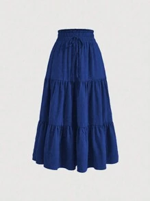 Mulvari 大尺碼女士簡約純色日常裙 - 寶藍色 - 查看 3