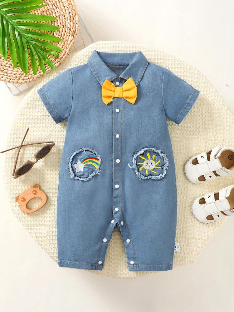 Infant Boys' Casual Rainbow Sunflower Collar Short Sleeve Romper