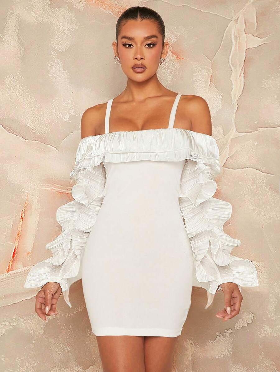 L'Amorae VESTIDO DE CAMI CON DETALLE DE VOLANTES EN LOS HOMBROS DESCUBIERTOS - Blanco - Ver 1