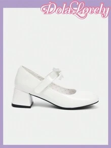 Dola Lovely Ladies Girl White Princess Girl Bow Polka Dot Decoration Sweet Elegant Fashion Round Toe Heels, Graduation Heel, Prom Heels For Summer - White - View 2