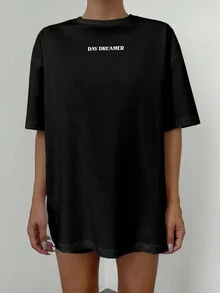 RueChic Sun & Moon Print Drop Shoulder Tee - Black - View 3