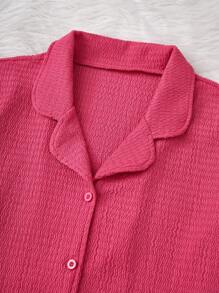 SHEIN Women's Pink Solid Color Shorts And Short Sleeve Casual Home Outfit Set - Pink - View 5