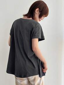 FRIFUL Women's Summer Solid Color Round Neck Short Sleeve T-Shirt With Ruffled Hem