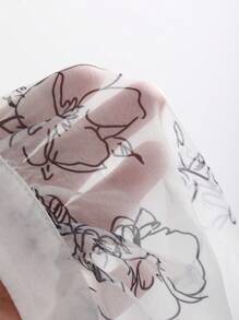FRIFUL Women Fashion Flower Print Mid Sleeve Shirt Sheer - White - View 3
