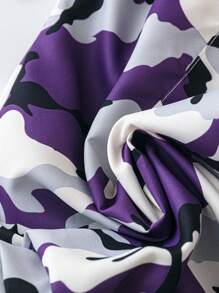 女式休闲编织迷彩印花松紧腰带口袋宽松大码长裤，夏季 - 紫色 - 查看 5