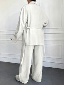 SHEIN Cottnline Beige Two Pieces Sets - White - View 2