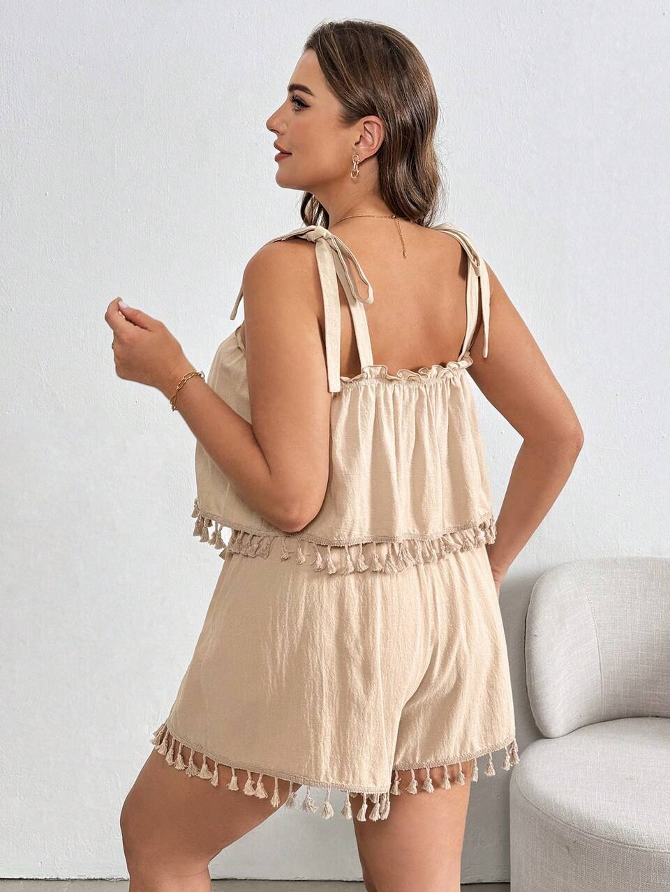 Plus Size Summer Two Pieces Shorts Set,Linen Crop Tops,Women Outfits,Tie Dye,Summer,Boho,Beach,Holiday,Petite Clothes Pants Sets