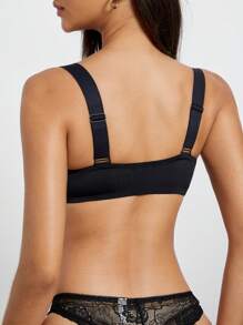 性感黑色蕾丝胸罩，带前扣、聚拢、防下垂和侧面胸部控制，单件装内衣 - 黑色 - 查看 2