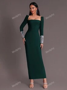 Modphy New Rhinestone Bandage Strapless Dress, Ladies Formal Wedding Party Gown, Eid Celebration Dress,Evening,Wedding Guest