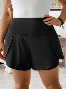SHEIN LUNE Plus Size Women's Fashionable High-Waisted Knitted Shorts, Half-Length