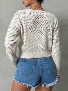 SHEIN Tall WOMEN CASUAL JACUARD CARDIGAN - Apricot - View 2