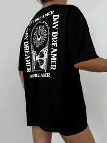 RueChic Sun & Moon Print Drop Shoulder Tee - Black - View 5