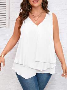 SHEIN Clasi Áo sơ mi không tay màu trơn cơ bản Plus Size dành cho nữ - trắng - Xem 3