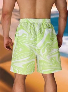 Surfspeed Men's Tie Dye Printed Beach Shorts With Drawstring Waist, Perfect For Vacation And Casual Wear - Green - View 2