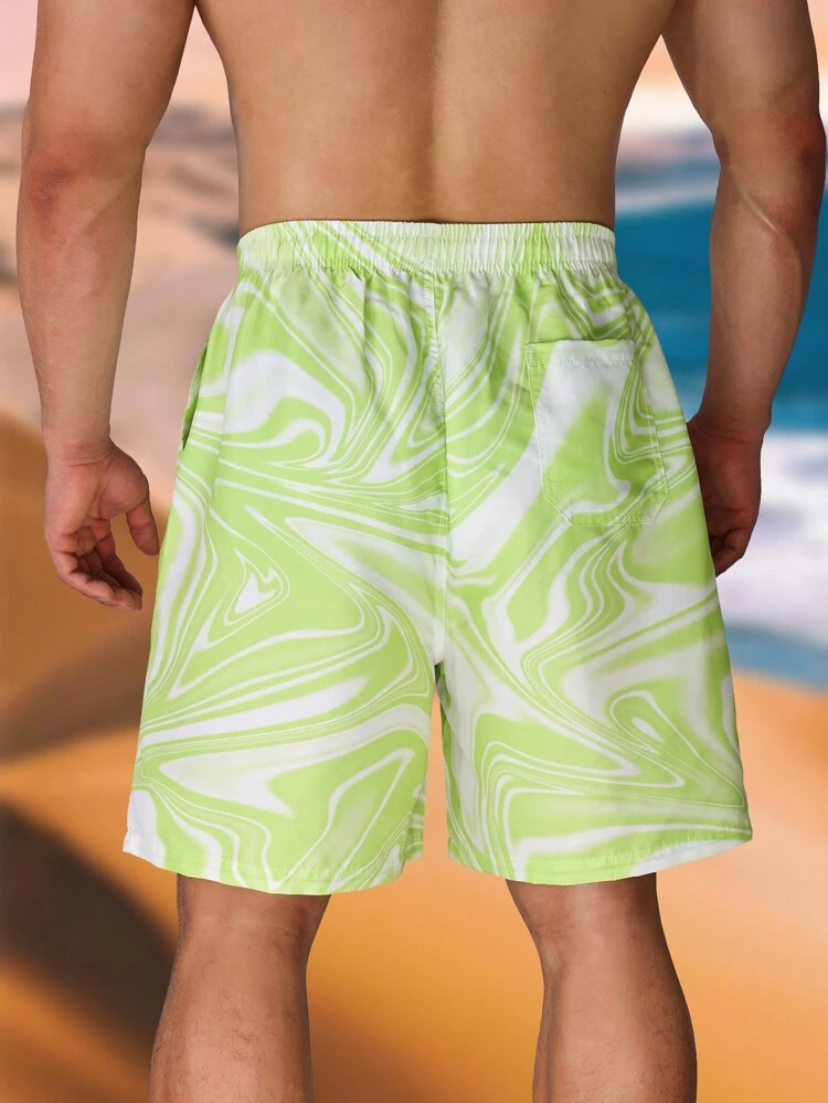 Men's Tie Dye Printed Beach Shorts With Drawstring Waist, Perfect For Vacation And Casual Wear