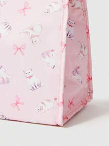ROMWE Kawaii Cat Printed Fashionable Portable Lunch Bag For Thermal Insulation And Storage - Pink - View 3