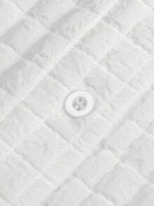 SHEIN EZwear Ladies' Fashionable Street-Style Knitted Texture Plaid Fabric Shirt And Shorts Set, Suitable For Spring And Summer - White - View 11