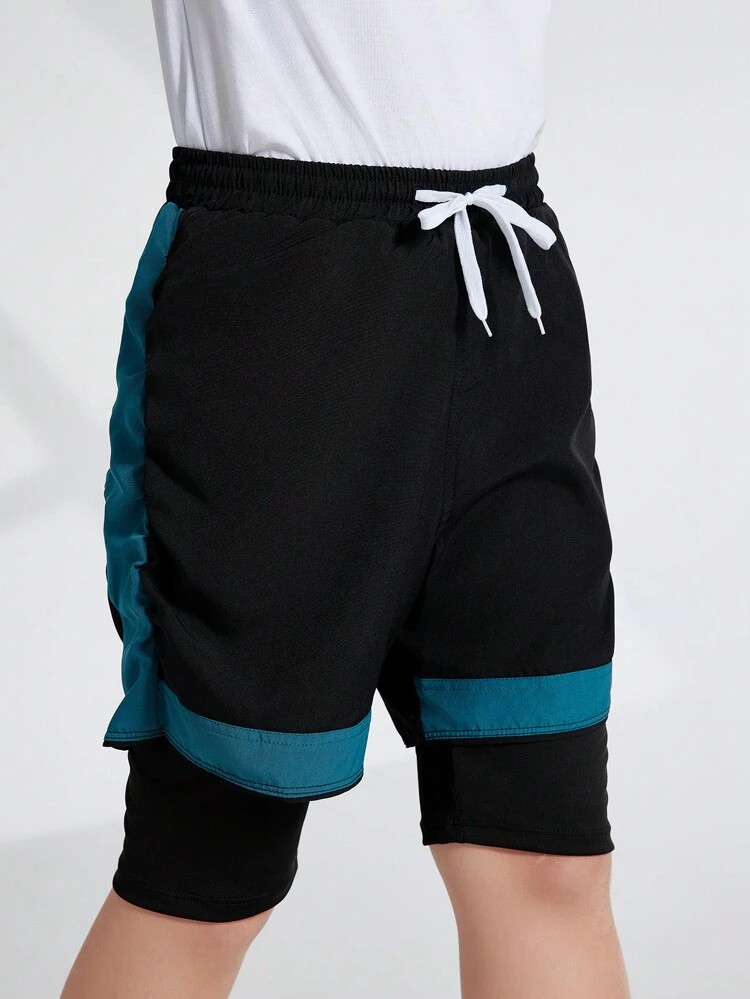 Tween Boy Color Block Drawstring Casual Daily Wear Sports Shorts