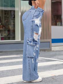 SHEIN ICON Vaqueros de pierna ancha rasgados y holgados para uso informal