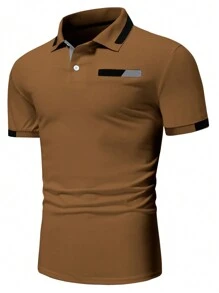 Manfinity Homme Men Contrast Trim Polo Shirt - Khaki - View 4