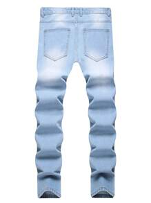 男式修身破洞直筒牛仔裤，休闲装
