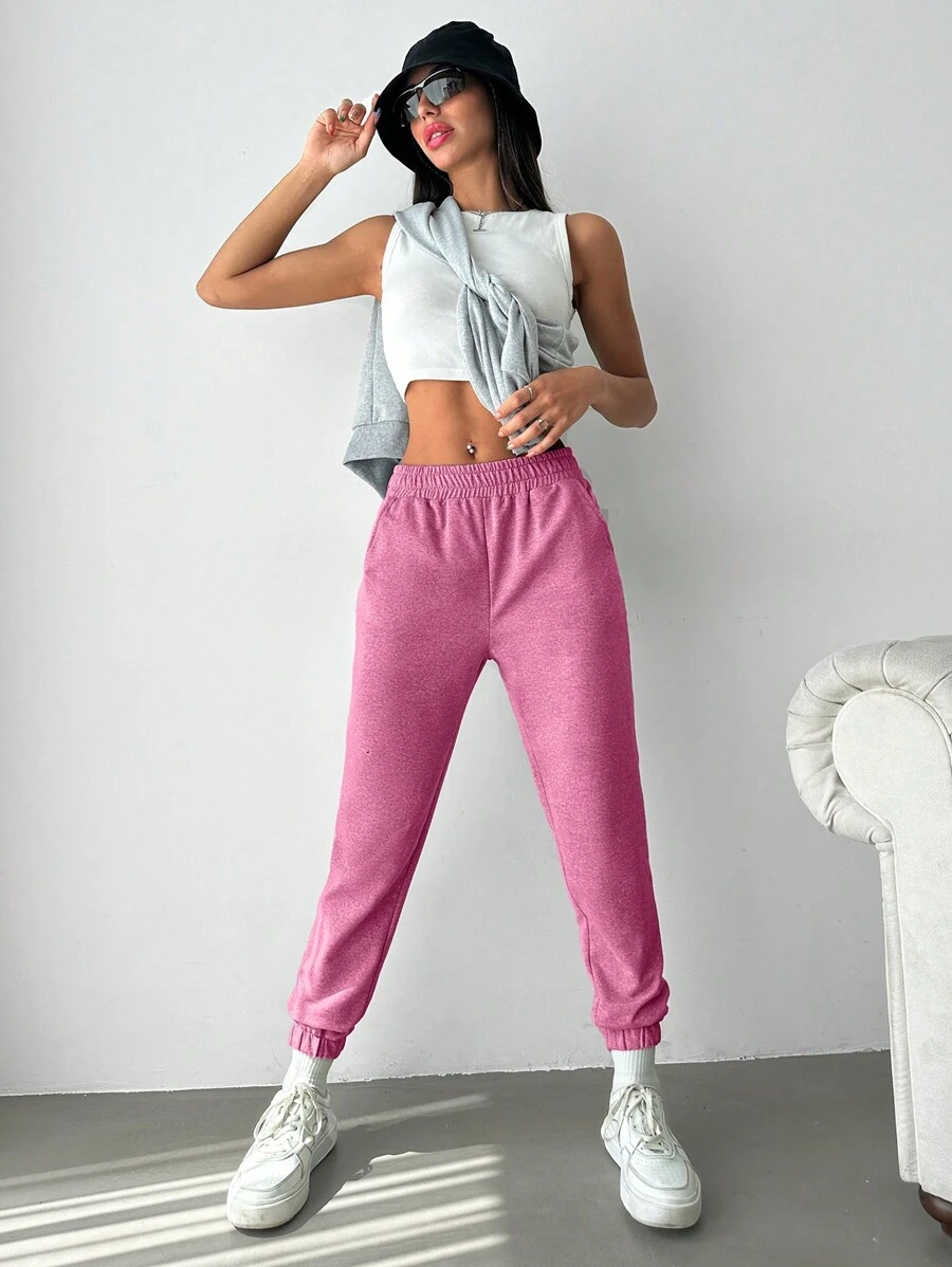 EURMUSE Quần Jogger dáng rộng màu trơn đơn giản dành cho nữ - Nhiều màu - Xem 1