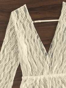 Swim Vcay Solid Color Halter Neck Summer Beach Bikini Set With Semi-Sheer V-Neck Jumpsuit